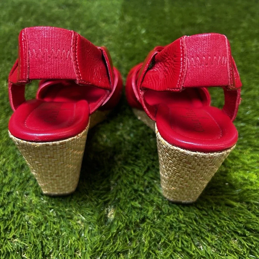 Cole Haan Air Tali‎ Red Patent Leather Crisscross Wedge Sandals Slingback 3.25